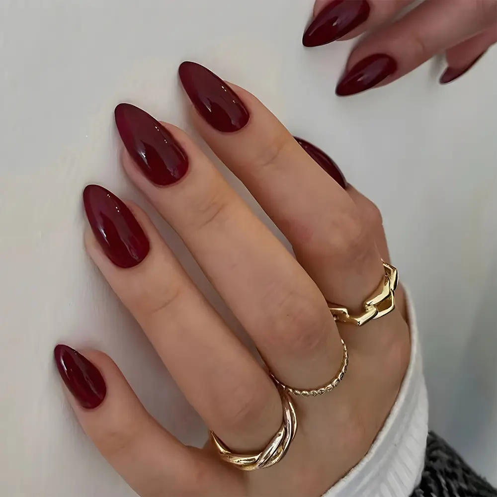 Minimalist Press-On Fake Nails, 30-Piece Solid Burgundy Elegant Tips for Nail Art Decorations, Press On Nails