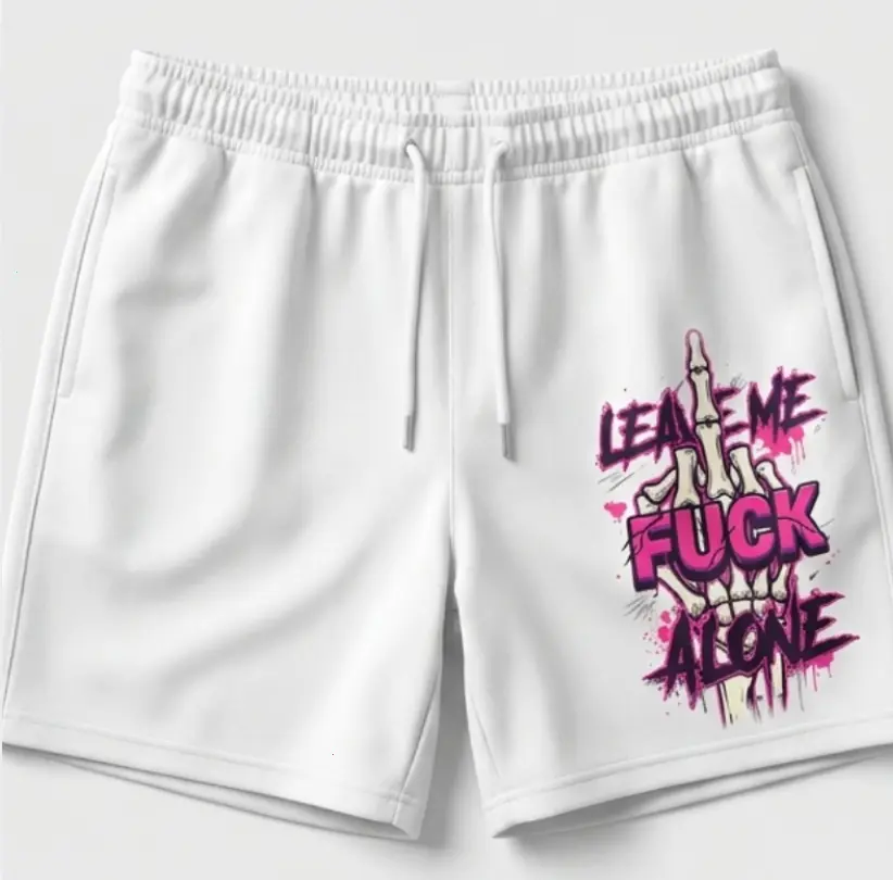 Men’s Graphic Shorts, Leave Me Alone Streetwear Shorts, Funny Anti Social Shorts, Skeleton Middle Finger Print Shorts, Punk Graffiti Beach Shorts, Casual Summer Shorts, Gym Workout Shorts, Y2K Hip Hop Shorts for Men