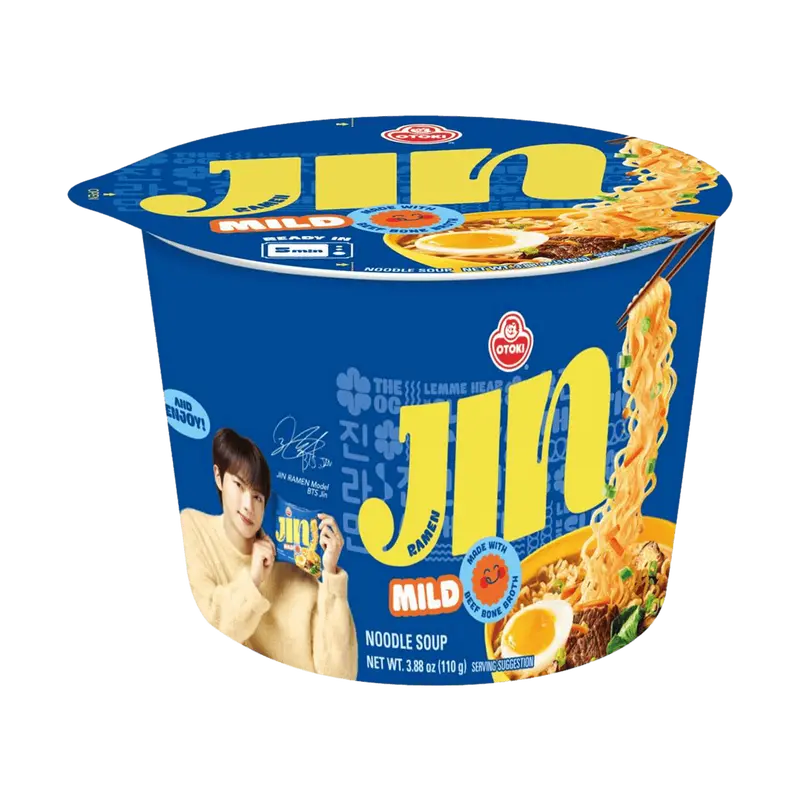 OTTOGI Jin Ramen Mild Bowl 110g - Authentic Korean Instant Noodles, BTS Jin Collaboration, Mild Spicy Flavor