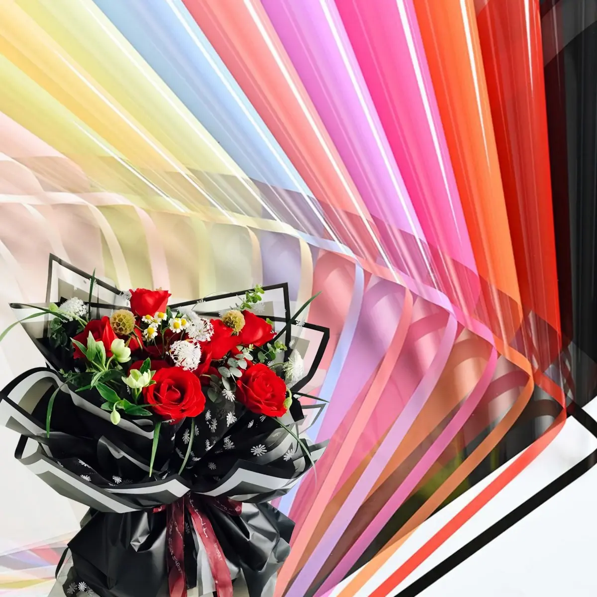20 Sheets Simple Border Crystal Glass Paper, Waterproof Durable Korean Flower Wrapping Paper, Bouquet Wrapper for Floral Displays and Gift Decor, Ideal for Valentine's Day, Weddings and Mother's Day