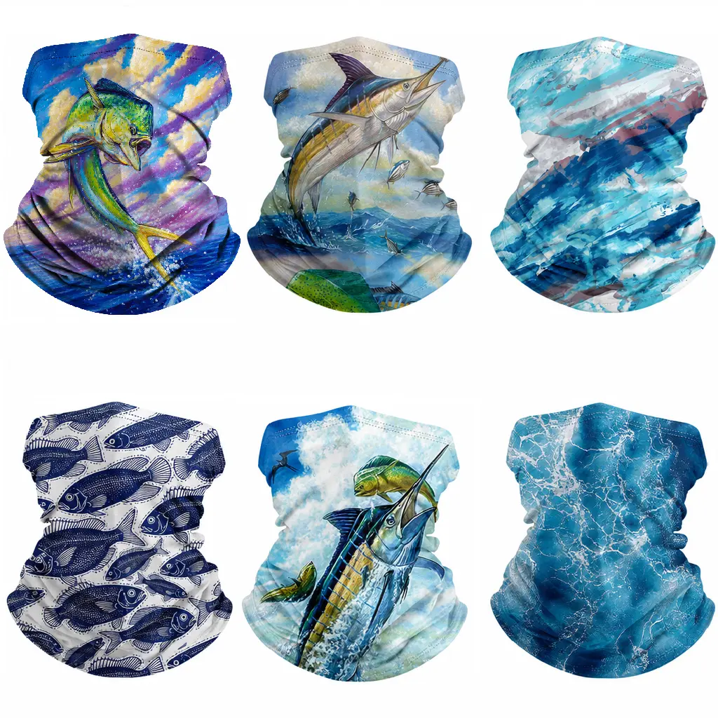 Fishing Fish Print UV Protection Neck Gaiter, Multi Wear Seamless Quick Dry Face Bandana, 4 Way Stretch Breathable Outdoor Head Wrap for Fishing Driving Hiking Hunting Cycling
