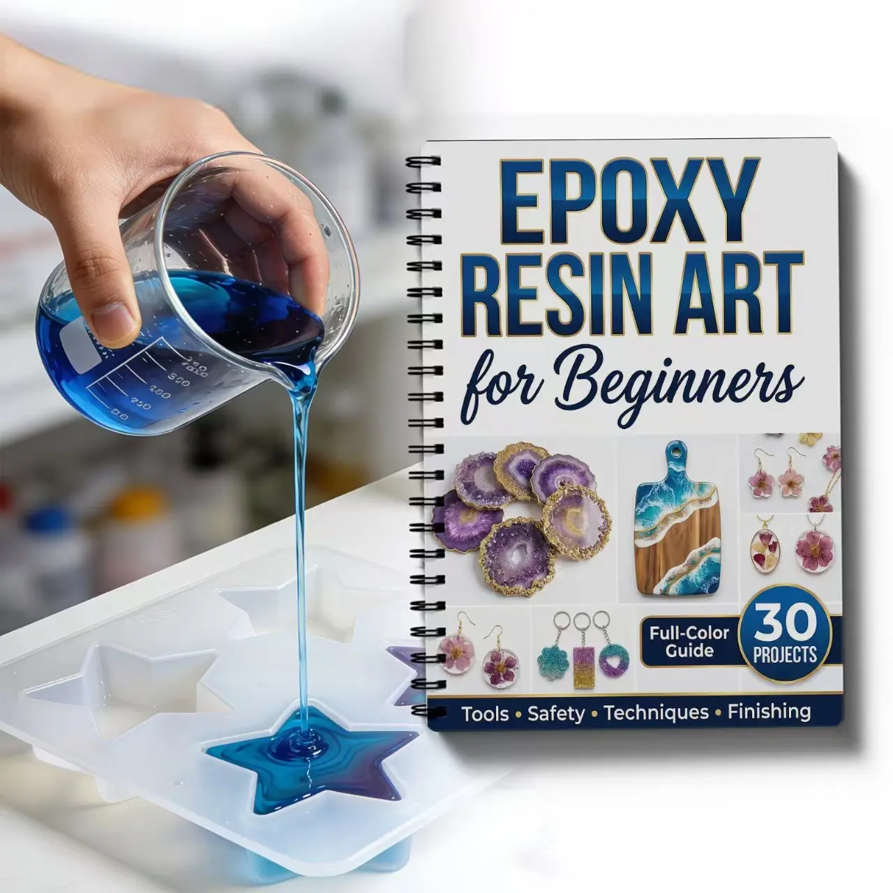 Epoxy Resin Art Beginner Spiral Notebook, DIY Resin Craft Guide, 30 Step-By-Step Projects, Jewelry & Home Decor Making Instructions