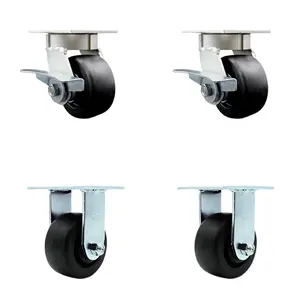 Heavy Duty Kingpinless Swivel Caster Set of 4 with 4 Inch Polyolefin Wheels and Ball Bearings - Includes 2 Swivel with Brakes and 2 Rigid - 2,000 lbs. Total Capacity - Service Caster Brand