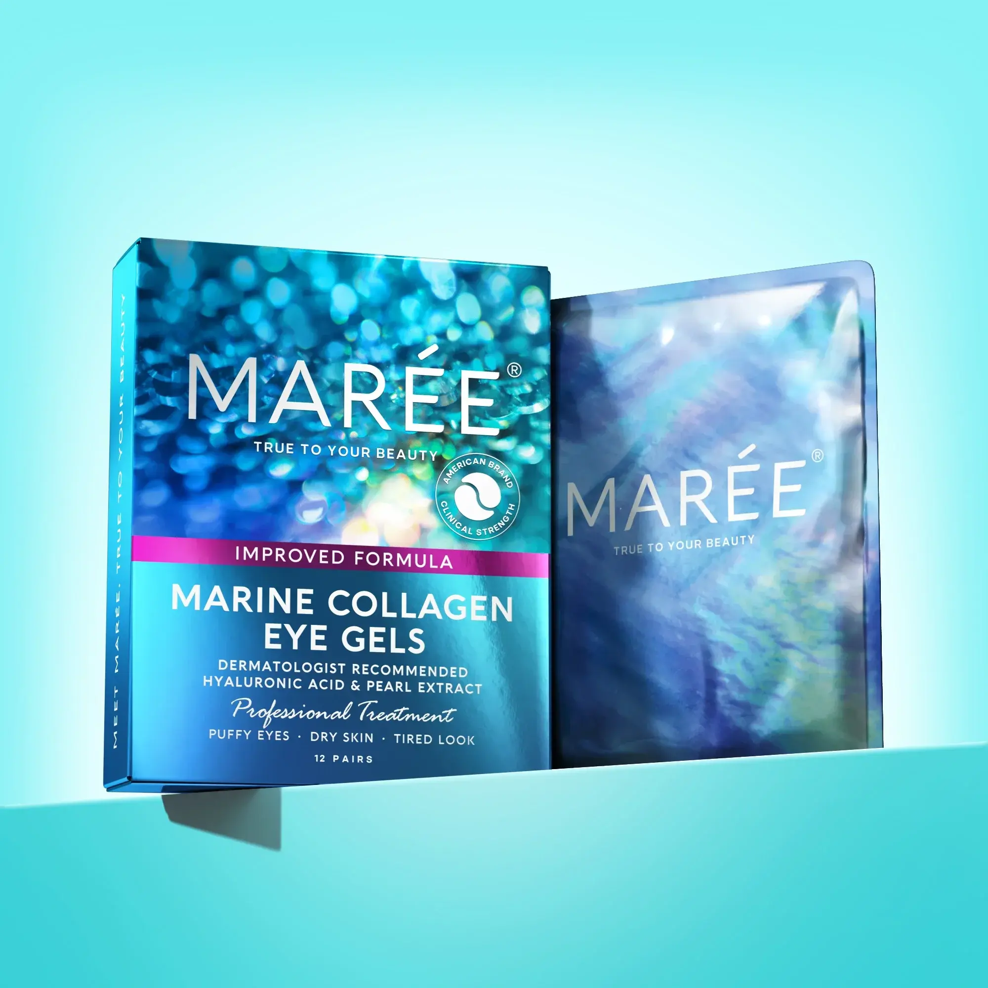 MARÉE Under Eye Patches – Hydrating Eye Gels for Puffiness & Dark Circles – Marine Collagen + Hyaluronic Acid – 12 Pairs