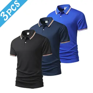 3 Piece Set Striped Polo Shirt Short Sleeve Turn Down Collar Casual Simple Men's Tops