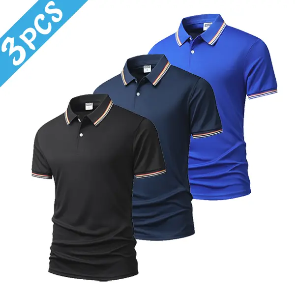 3 Piece Set Striped Polo Shirt Short Sleeve Turn Down Collar Casual Simple Men's Tops