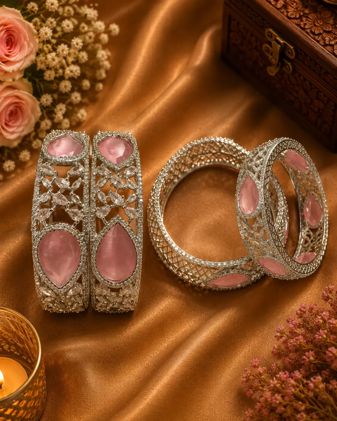 Luxury beautiful Pink stone Indian Designer Bangles | Bridal Partywear CZ Bangles | Desi Jewelry 2.4