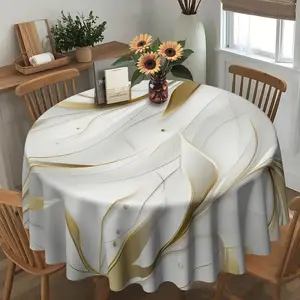 2D flat, white gold, streamlined round table cloth, family kitchen living room dining table cloth, party table cloth, kitchen accessories, room & outdoor table cloth