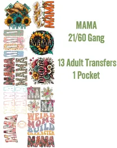 Mama Premade DTF Gang Sheet 21 x 60 - 13 Adult Transfers & 1 Pocket Design for Heat Pressing
