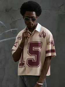 Men's Casual Contrast Color Digital Print Shirt, Summer Men's Cropped Tops, Men's Cropped Graphic Shirts, Street Wear Shirts, Black And Silver Jersey