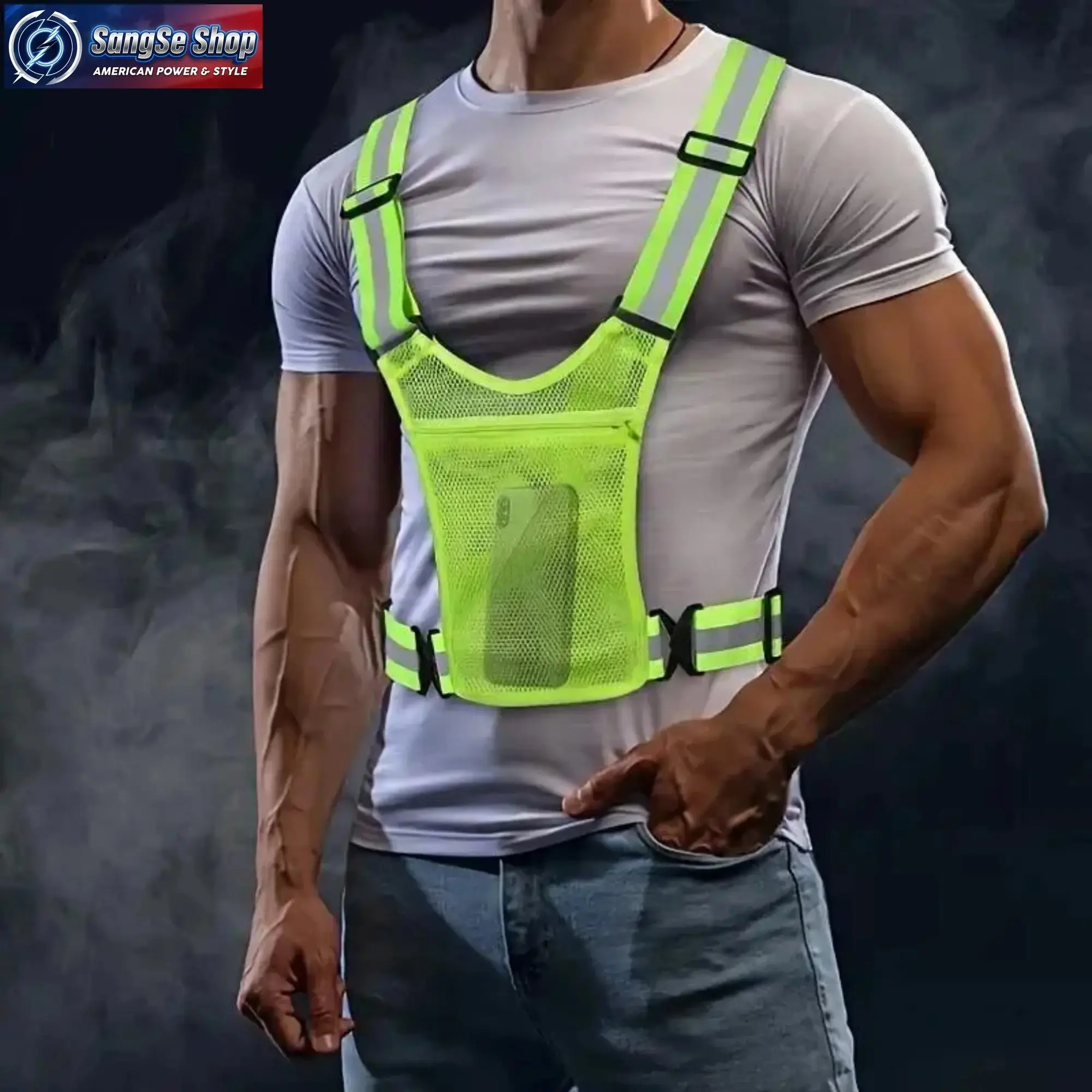 High-Visibility Reflective Vest, Lightweight Polyester Design with Pockets for Outdoor Running & Biking, Universal Secure Fit, Adjustable, Durable