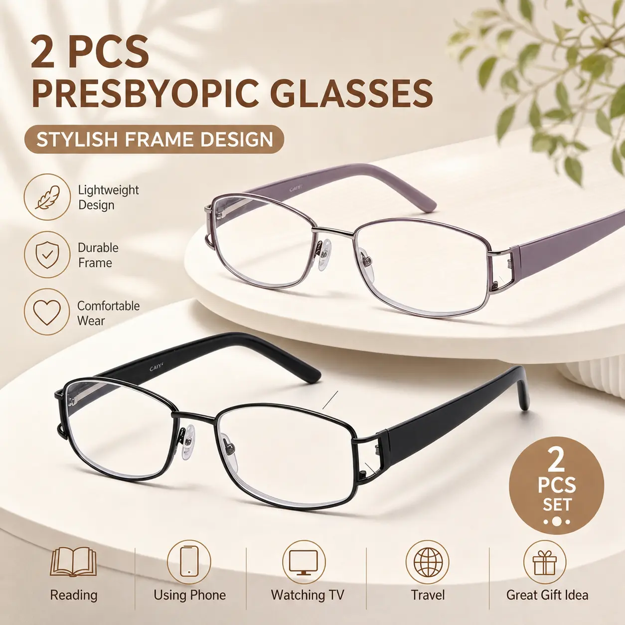 2 Pack Progressive Multifocal Reading Glasses, HD Wide Lens Readers for Men Women, Clear Distance Computer & Near Vision, Comfortable Lightweight Eyeglasses