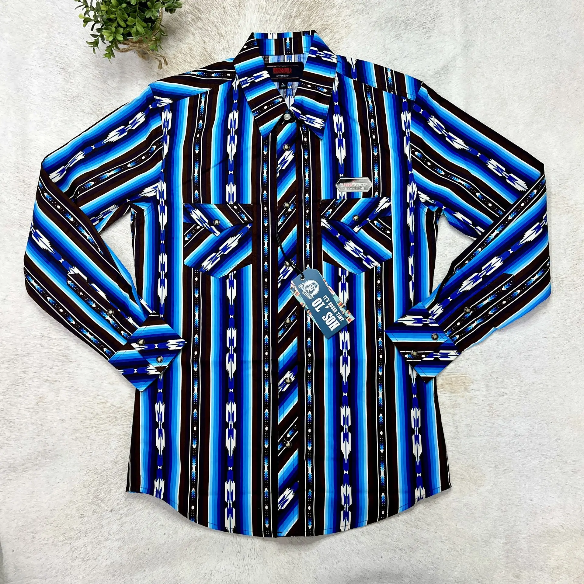 Marcelo Rock and roll B49 RR Stripe printed Long sleeve Snap Teal