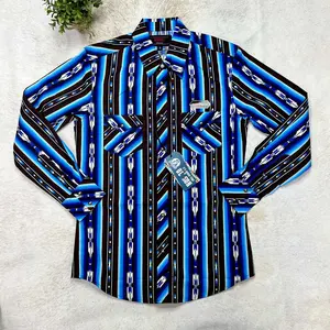 Marcelo Rock and roll B49 RR Stripe printed Long sleeve Snap Teal