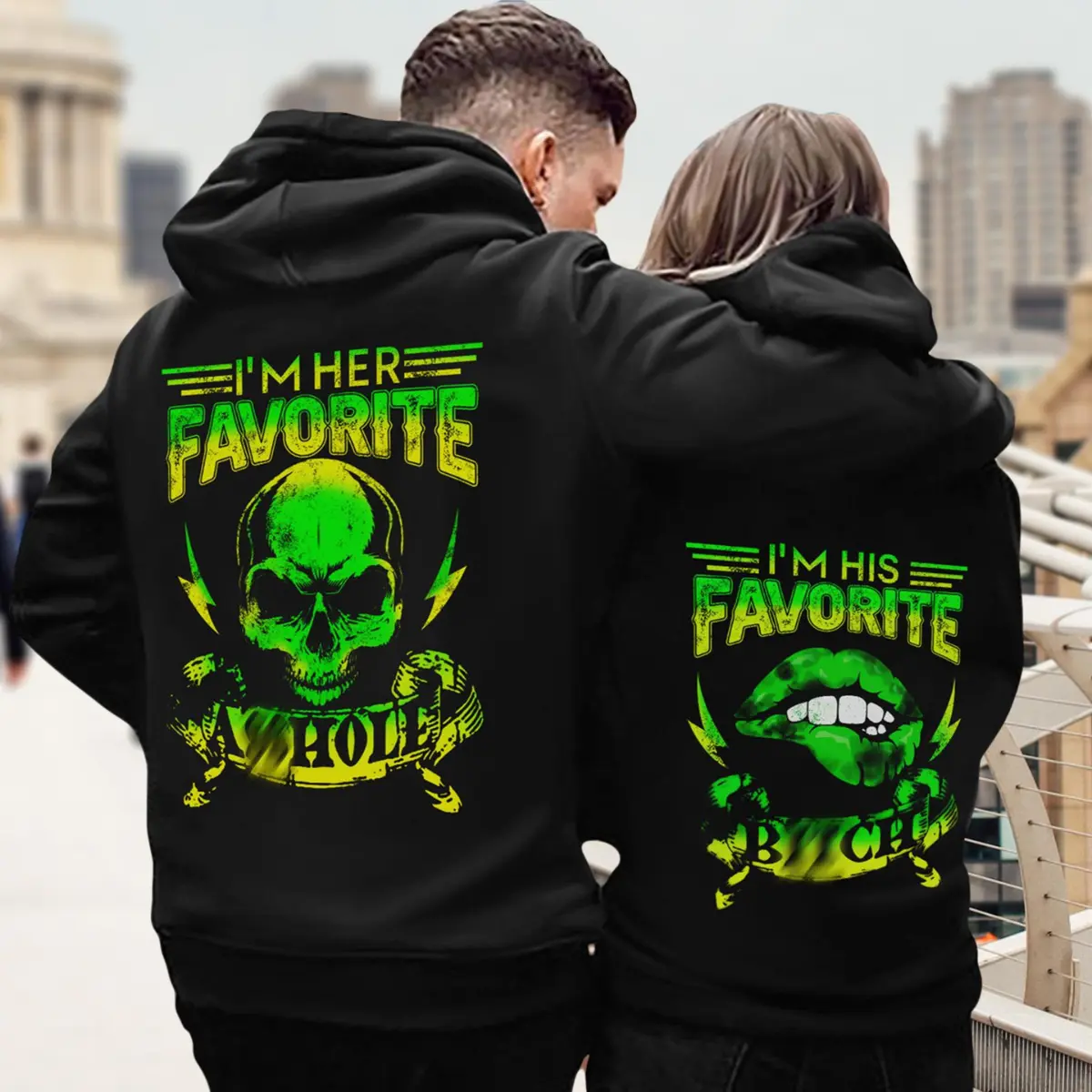 Skull Matching Couple Hoodies, His Favorite Her Favorite Hoodie, His and Her Couple Outfits, Skeleton Anniversary Gift, Gifts For Lover