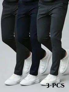 3-PCS Gentleman's Black Slim-Fit Formal Pants | Versatile Trousers for Horse Riding Gatherings & Semi-Formal Dinners, Soft Breathable Material with Streamlined Silhouette Menswear Suit Workwear Wetsuit Plain