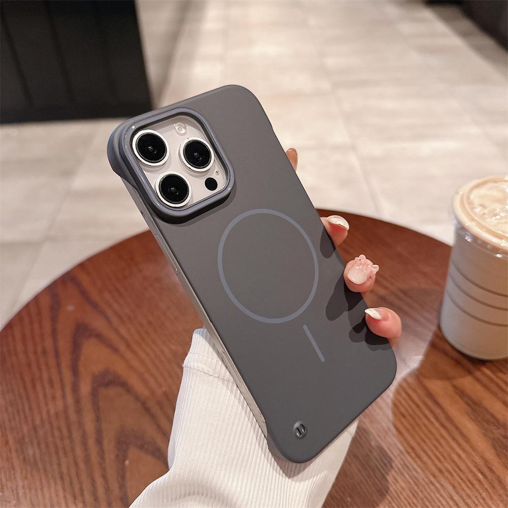 Matte Slim PC For Magsafe Frameless Phone Case For iPhone 16 15 14 Plus 12 13 Pro Max Wireless Charging Borderless Hard Cover