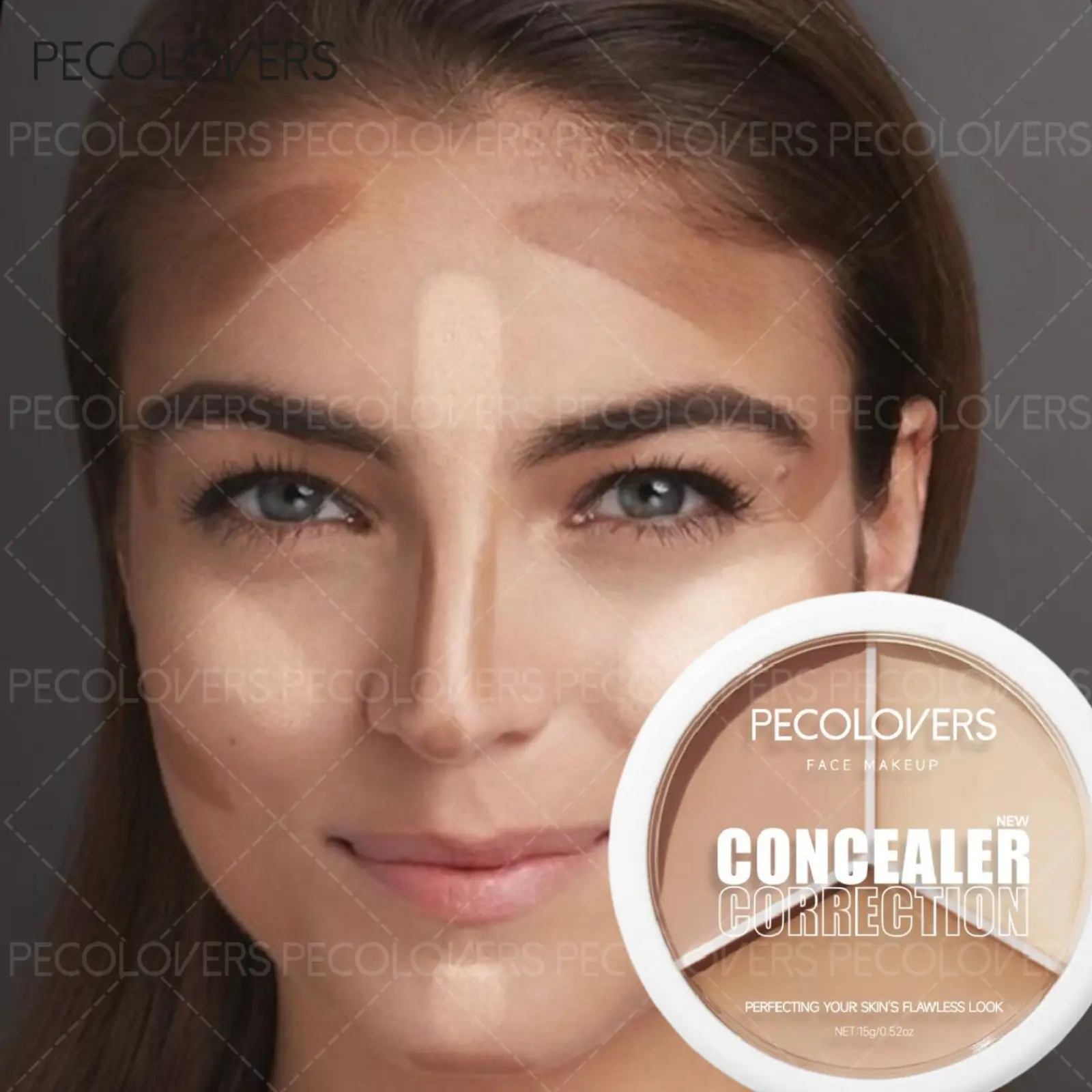 Long-Lasting 3-Color Concealer Palette For Brightening, Lightweight Face Cosmetic, Creamy Texture, Covering Acne Marks, Dark Circles, Makeup