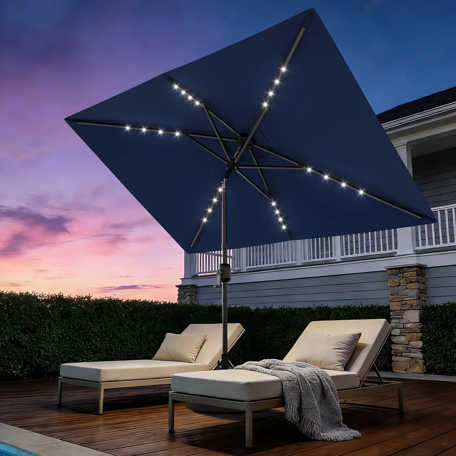 11 foot cantilever patio umbrella Outdoor Umbrella with Base & Solar LED Cantilever Umbrellas 11' Round / Beige