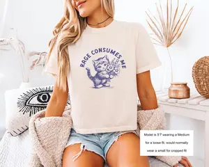 Comfort Colors Boxy Tee Rage Consumes Me Cat Shirt Crop Top Shirt Cropped Tshirt For Women Cute Summer Cropped Top Tee Cute Vintage Funny