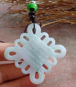 Certified Hand Carved Green Natural Myanmar Burma A Jade jadeite Knotte Pendant Necklace