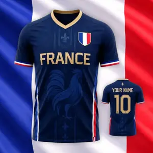 [Custom Name + Number] France Soccer Jersey, Personalized Navy Blue Football Shirt, Gold Rooster Graphic Fan Tee, Match Day Blokecore Apparel