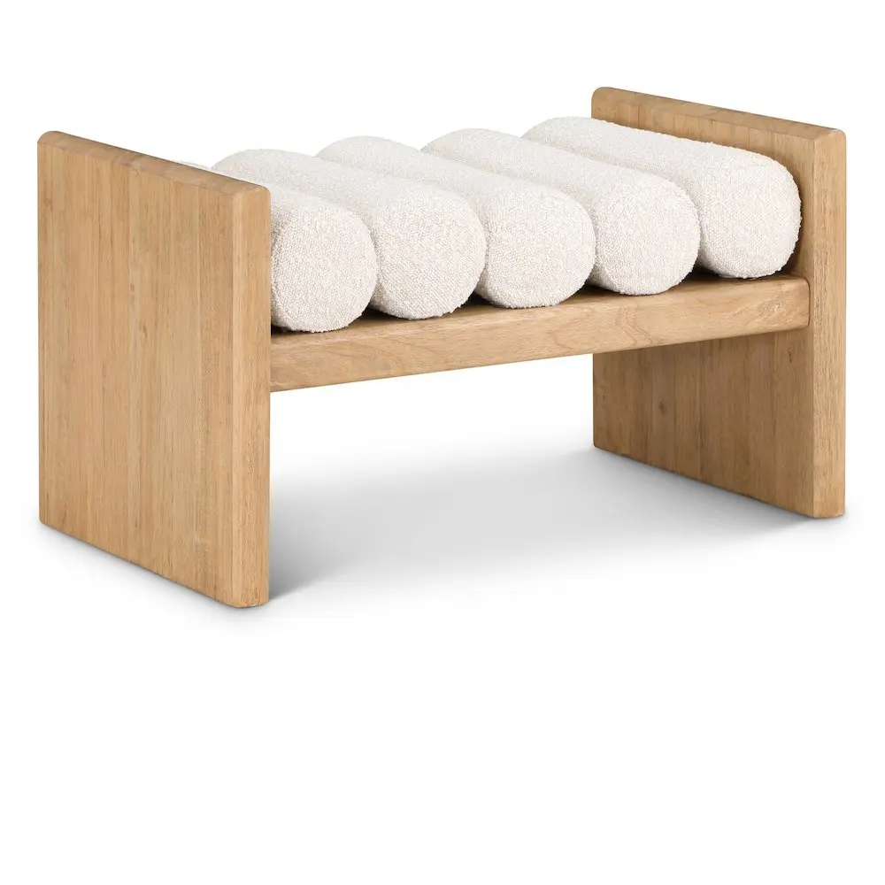 Waverly Cream Boucle Fabric Bench, Contemporary Home Decor, Cushioned Seat, H-Shaped Solid Wood Multi-Person Indoor Stool & Bench