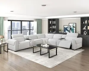 McPherson 9455CLD-7LRRRPWH 7 pc Cloud Colored Durable Chenille Fabric Modular Power Reclining & Headrest Sectional Sofa Set with RAF/LAF Ends & Cup Consoles