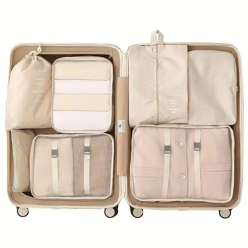 Mixed Size Travel Organizer Set, Packing Cubes, Travel Organization Pouch, 7 Counts/set Portable Lightweight Water-resistant Luggage Bag, Traveling Bag, Clothes Pants Shoes Socks Storage Bag, Travel Accessories, Travel Pouches, Travel Gear