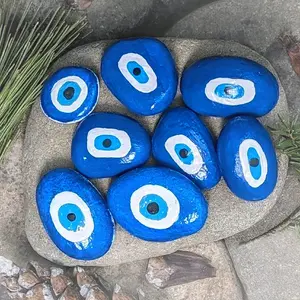 Evil Eye Symbol Hand Painted Rocks, Spiritual Protection Stones, Pocket Palm Stone, Spirituality Gift, Altar Supplies, Religious Art, Pebble Protective