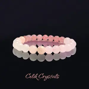 Rose Quartz Bracelet Natural Stones 8mm Stretches Healing Bracelet. Strawberry Quartz and Aventurine beads included Elastic Band Good Luck