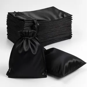60 Pack Black Satin Wedding Party Favor Bags, Drawstring Pouch Gift Bags 4"x6"