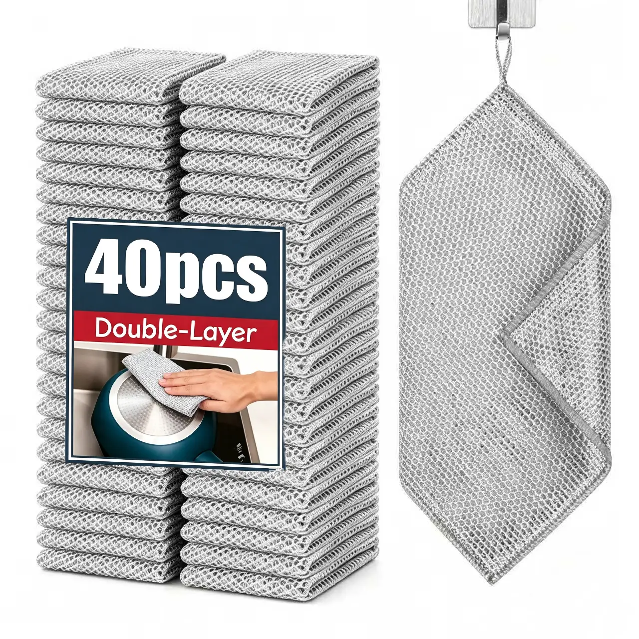 Premium Stainless Steel Mesh Scrubbers, 10/20 Pack Silver Heavy-Duty Cleaning Pads, Non-Scratch Rust-Proof Reusable Dishwasher Safe for Pots Pans Daily Kitchen Cleaning