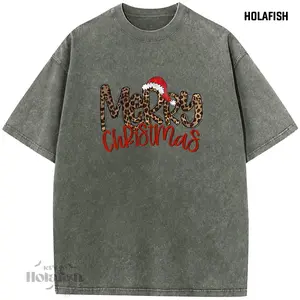 Holafish Christmas Graphic Acid Washed T-Shirt for Women, Cozy Snowman Print Soft Tee Perfect for Christmas Party Family Gatherings