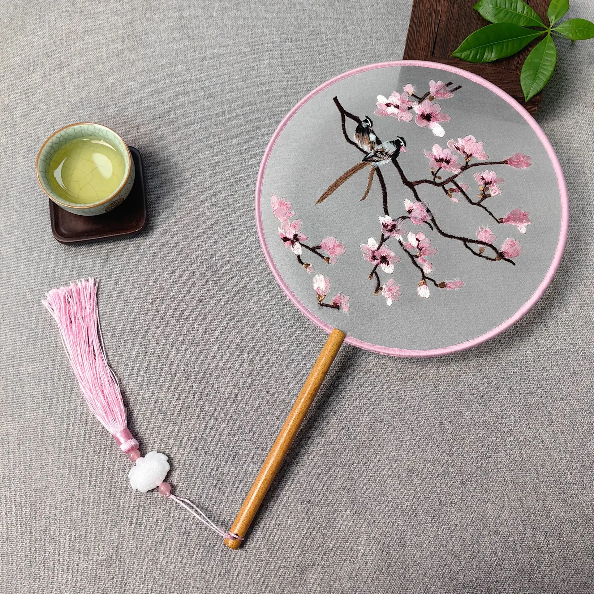Double-sided embroidery - Pink Magnolia Bird