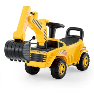 VEVOR Ride On Toddler Car, Push Car for Toddler 19 to 36 Months, Excavator Digger Toy with Helmet & Music, 55 lbs Load Capacity, Foot-to-Floor Walker for Kids, Yellow