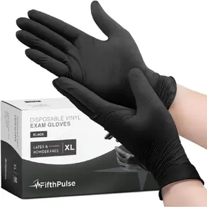 Black Vinyl Disposable Gloves - Powder and Latex Free Medical Exam Gloves