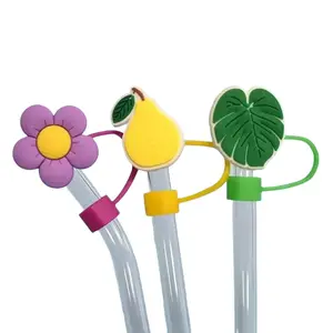 6 Pcs Straw cover caps, Silicone cute Straw Toppers Reusable Straw Tip Covers for 0.6 Inch/10 mm Straws Drinkware