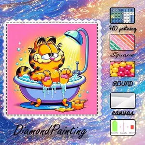 DIY 5D Flocking Cloth Diamond Painting Craft Set, AB Diamonds, Fairy Dust Diamonds, Crystal Diamonds, Cat, Bathing, Joy, Diamond Embroidery, Diamond Art Kit with Special Technique, Wall Decoration, Gift for Family, Loved Ones, and Friends