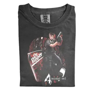 The Resident Evil Leon Comfort Color Shirt, Dr. Pepper Collaboration Shirt, Gamer Tee, Vintage Video Game Shirt, Leon S. Kennedy Shirt, Retro Gamer Apparel, Horror Game Shirt