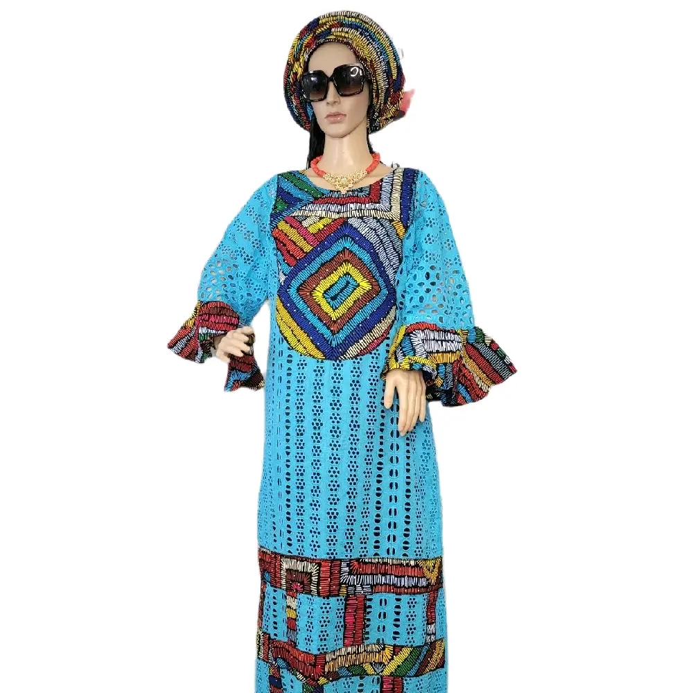 Anakara Lace Bubu African Elegant Outfit in Pink with Colorful Patterns Long Sleeves Maxi Dress for Women Summer Casual Comfort Cotton USA Fashion - Womenswear, Style, Traditional, Overall, Statement, Piece, Elegance, Matching, Medium