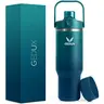 GEDUX 32 oz Stainless Steel Leak-Proof Vacuum Insulated Tumbler with Handle, 2-in-1 Lid, Straw, Anti-Scalding Silicone Components, Portable Insulated Tumbler, Easy-Grip Kitchen Drinkware (500-1000 ml Vacuum Flask)