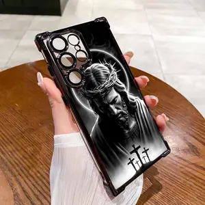 Jesus Clear Protective Four Comers Air Cushion Anti-drop CellPhone Case Clear Phone Case For SAMSUNG GALAXY S22 S23 S24 S25 FE ULTRA PLUS Four Corners Cases 198-07