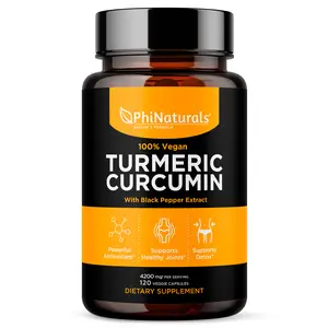 Turmeric Curcumin Supplement with Black Pepper Extract - 4200 mg Whole Curcuma Root Equivalent Per 3 Capsules Serving - Tumeric Pills by PhiNaturals