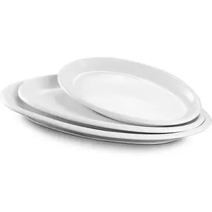 Large Serving Platter, 16"/14"/12" Oval Platters Oven Safe, White Serving Plates for Wedding Decor, Ceramic Serving Dish for Entertaining , Set of 3