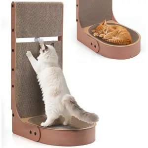 Scratcher, 2 in 1 Multifunctional 26.8 Inch L Shape  Scratch Pad Wall Mounted with Oval  Scratcher Bed Bowl and Built-in  Balls