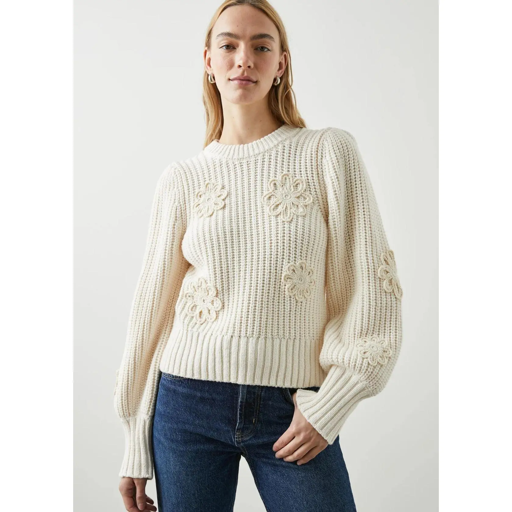 RAILS Romy Sweater - Ivory Crochet Daisies