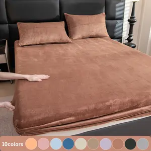 Luxurious Solid Color Velvet Mattress Protector Set, Includes 1 Fitted Sheet & 2 Pillowcases, Deep Pocket Design, Soft Quiet Breathable, Mattress Cover Set