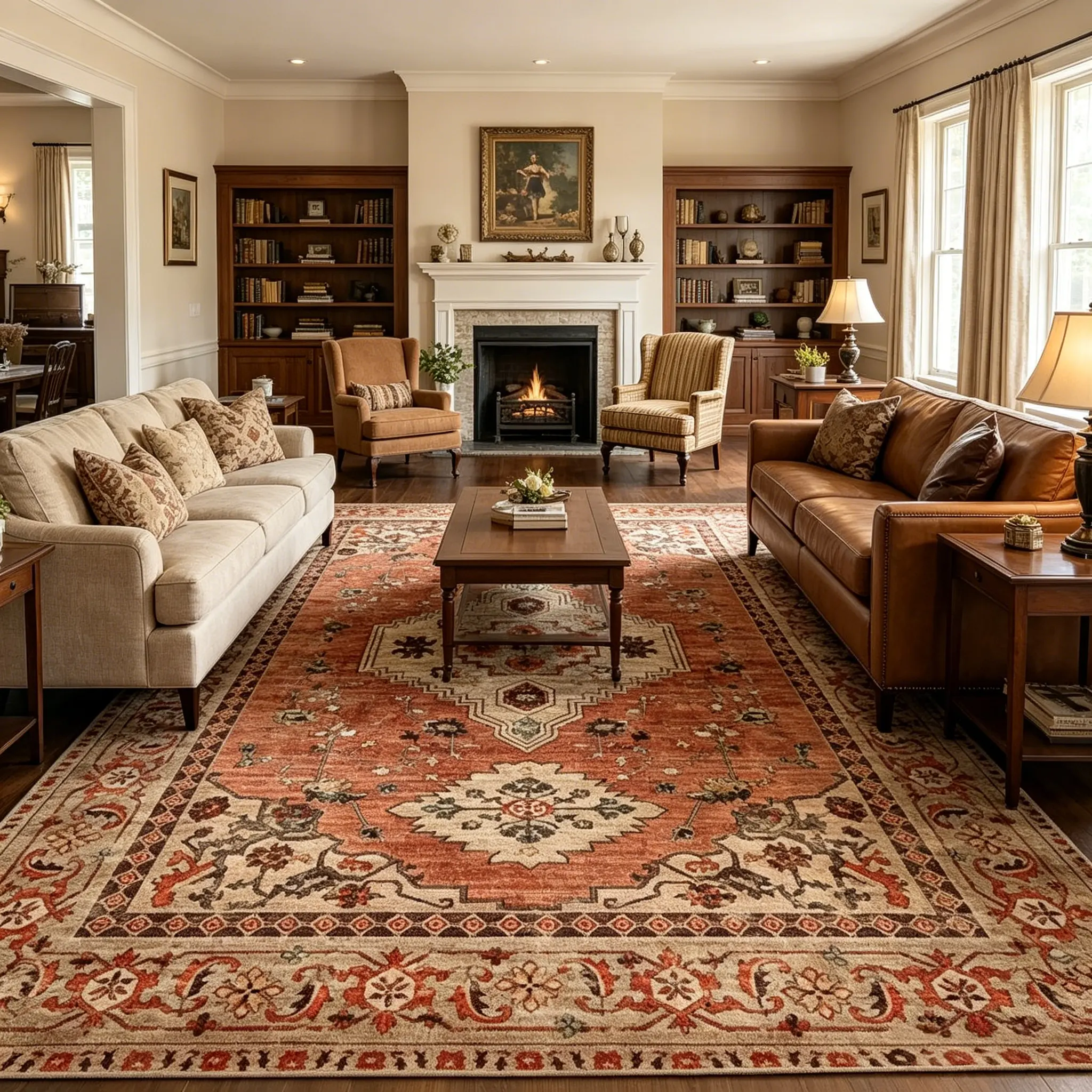 Soft Landing Spot Boho Rug 5x7 Washable Area Rugs for Living Room, Oriental Vintage Indoor Non Slip Large Area Rug, Print Terracotta Carpet, Soft Low Pile Rug Foldable Floor Rugs for Bedroom Dining Room Dorm