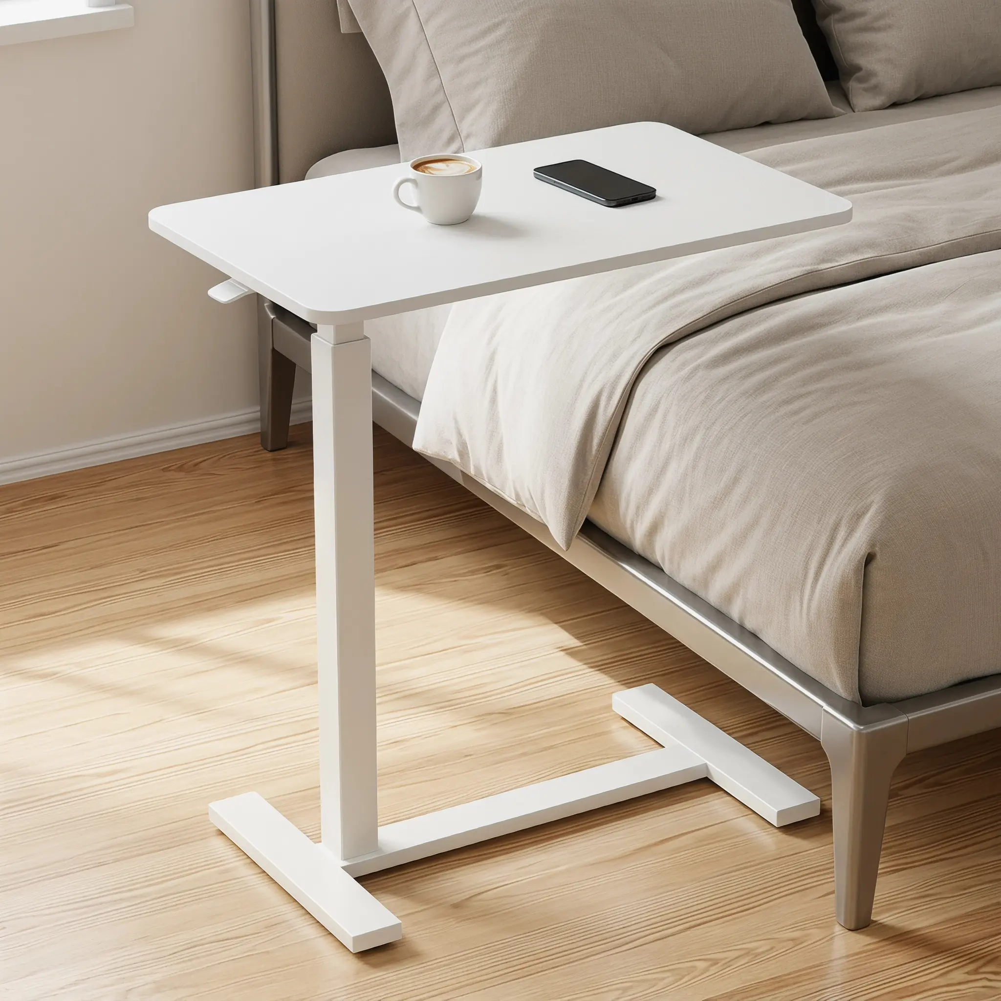 Indoor Furniture Table & Desks Overbed Bedside Table with Wheels, Adjustable Hospital & Home Use Bed Table, Rolling Laptop Table, Mobile Standing Desk
